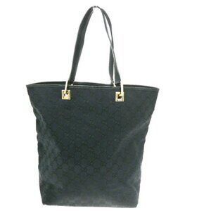 GUCCI Logo GG Pattern Tote Shoulder Bag Canvas Leather Black GHW Italy 67CA526